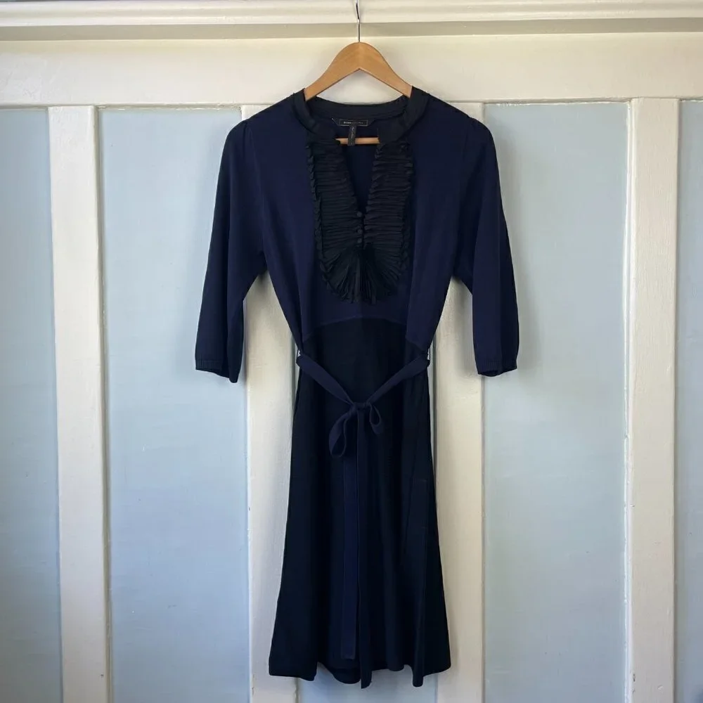bcbg blue pleated dress BCBGMAXAZRIA Jenine High Split Pleated Skirt Maxi Dress XS